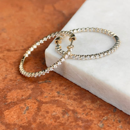 10KT Yellow Gold Lab Diamond 1.5 CT Inside/ Outside Hoop Earrings