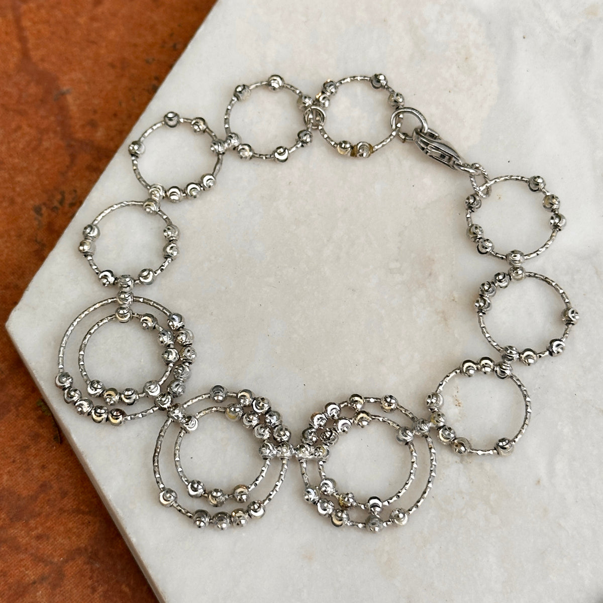 Estate Sterling Silver Sparkle Beaded Ball Circles Bracelet