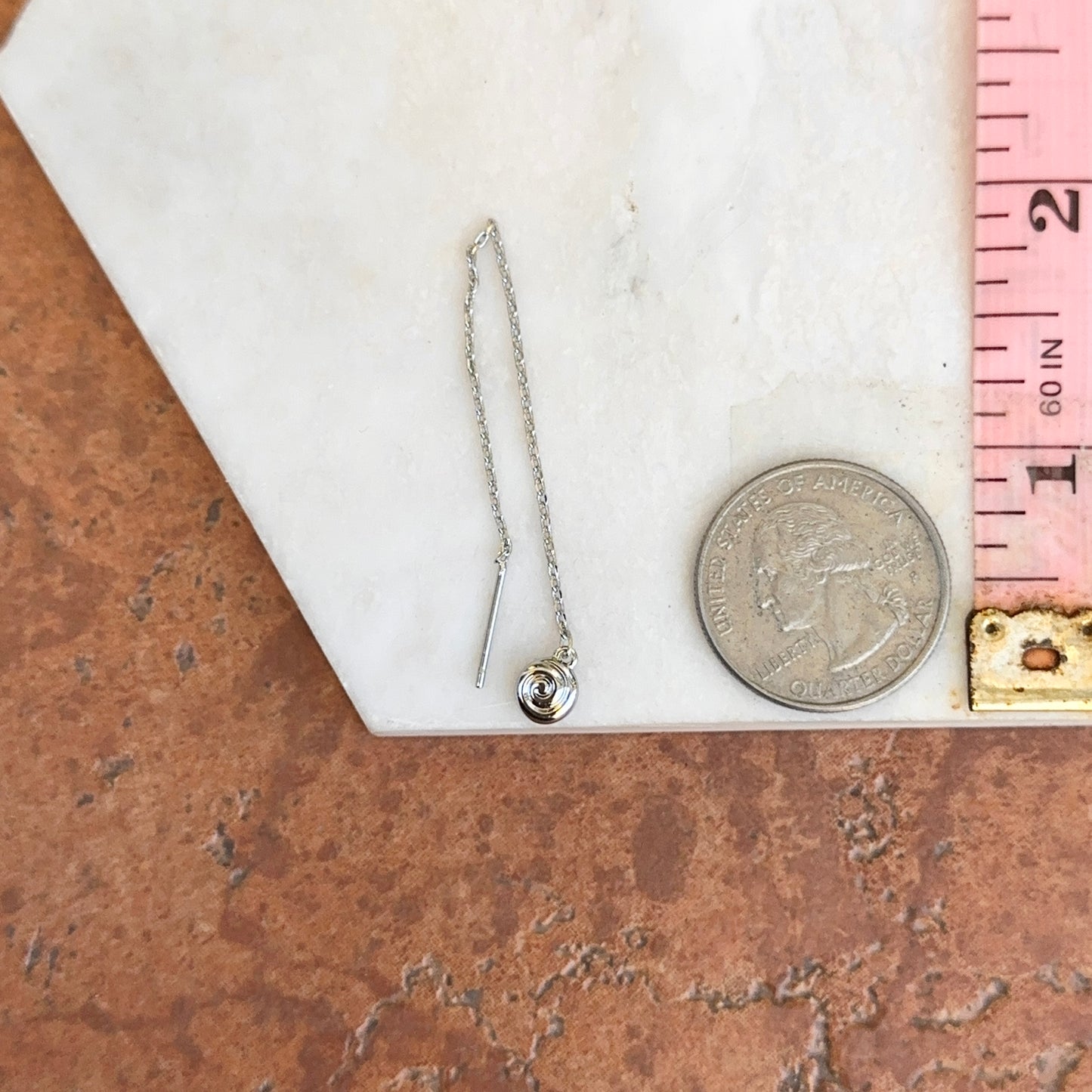 Sterling Silver Swirl Bead Dangle Pair Thin Threader Earrings