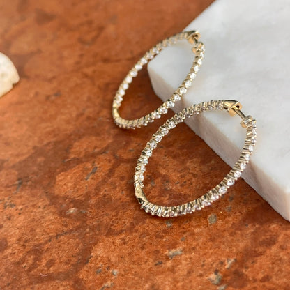 10KT Yellow Gold Lab Diamond 1.5 CT Inside/ Outside Hoop Earrings