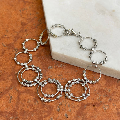 Estate Sterling Silver Sparkle Beaded Ball Circles Bracelet