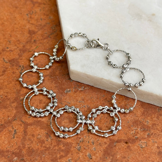 Estate Sterling Silver Sparkle Beaded Ball Circles Bracelet