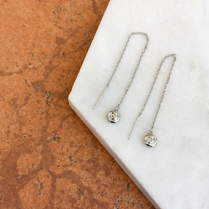 Sterling Silver Swirl Bead Dangle Pair Thin Threader Earrings