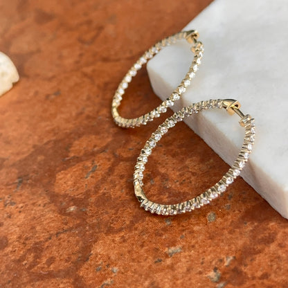 10KT Yellow Gold Lab Diamond 1.5 CT Inside/ Outside Hoop Earrings