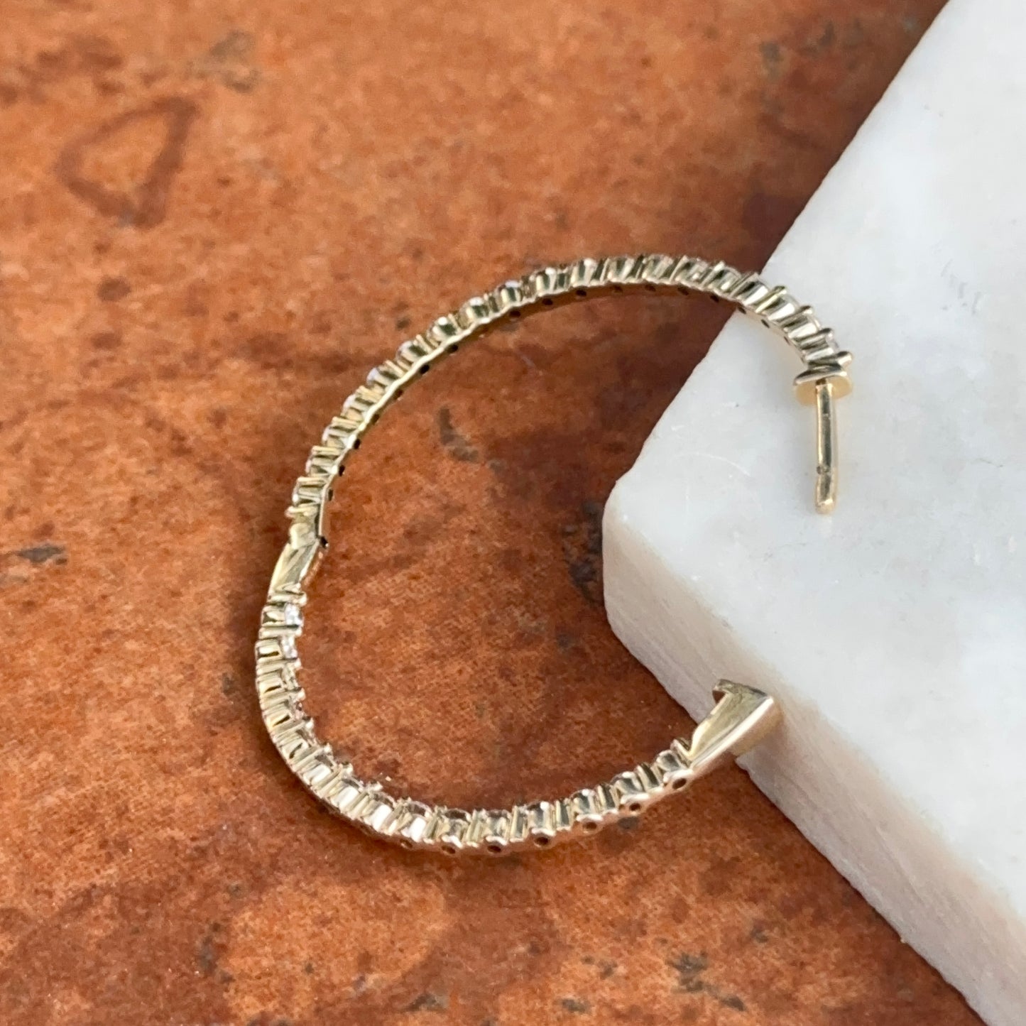 10KT Yellow Gold Lab Diamond 1.5 CT Inside/ Outside Hoop Earrings