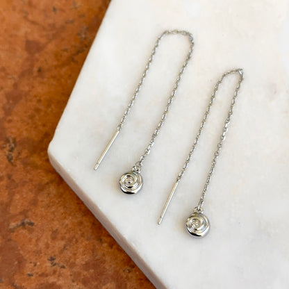 Sterling Silver Swirl Bead Dangle Pair Thin Threader Earrings