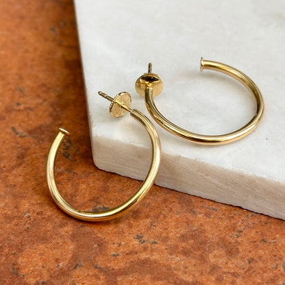 Estate 14KT Yellow Gold Round C-Shape Hoop Earrings with Stoppers 25mm