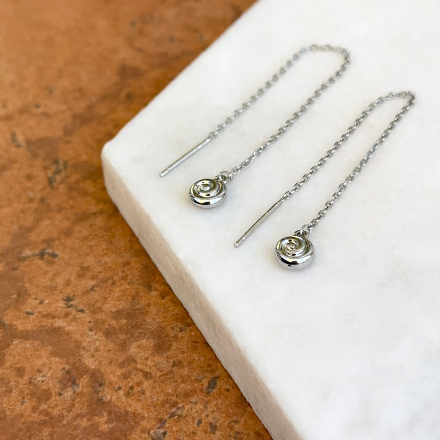 Sterling Silver Swirl Bead Dangle Pair Thin Threader Earrings