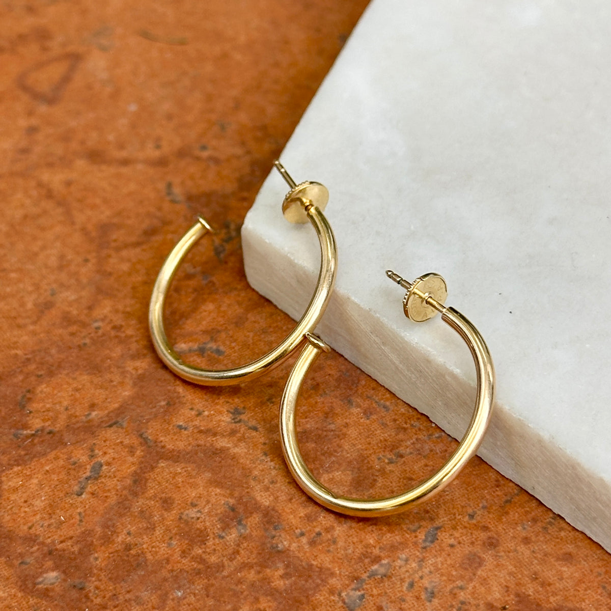 Estate 14KT Yellow Gold Round C-Shape Hoop Earrings with Stoppers 25mm