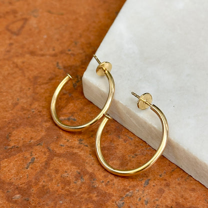 Estate 14KT Yellow Gold Round C-Shape Hoop Earrings with Stoppers 25mm