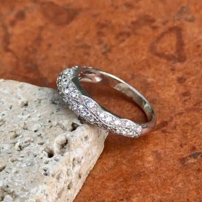 14KT White Gold Filigree Diamond Dome Ring