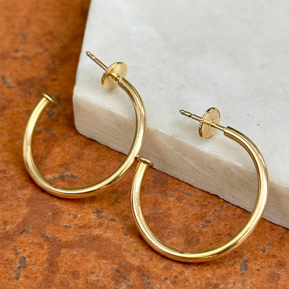 Estate 14KT Yellow Gold Round C-Shape Hoop Earrings with Stoppers 25mm