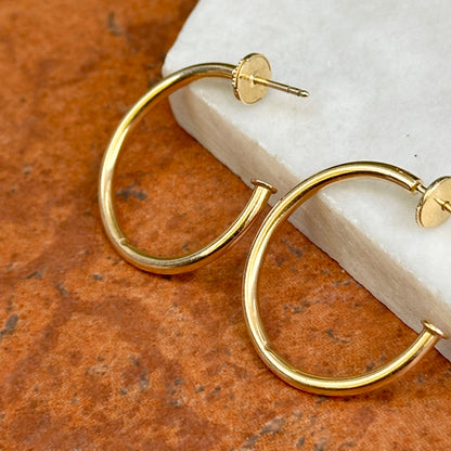 Estate 14KT Yellow Gold Round C-Shape Hoop Earrings with Stoppers 25mm