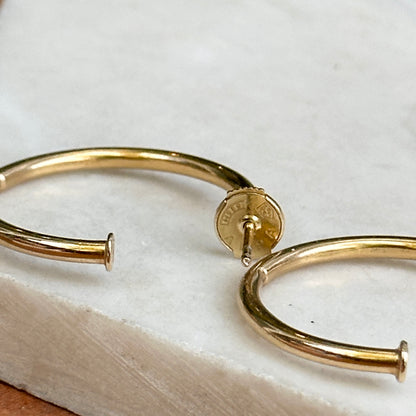 Estate 14KT Yellow Gold Round C-Shape Hoop Earrings with Stoppers 25mm