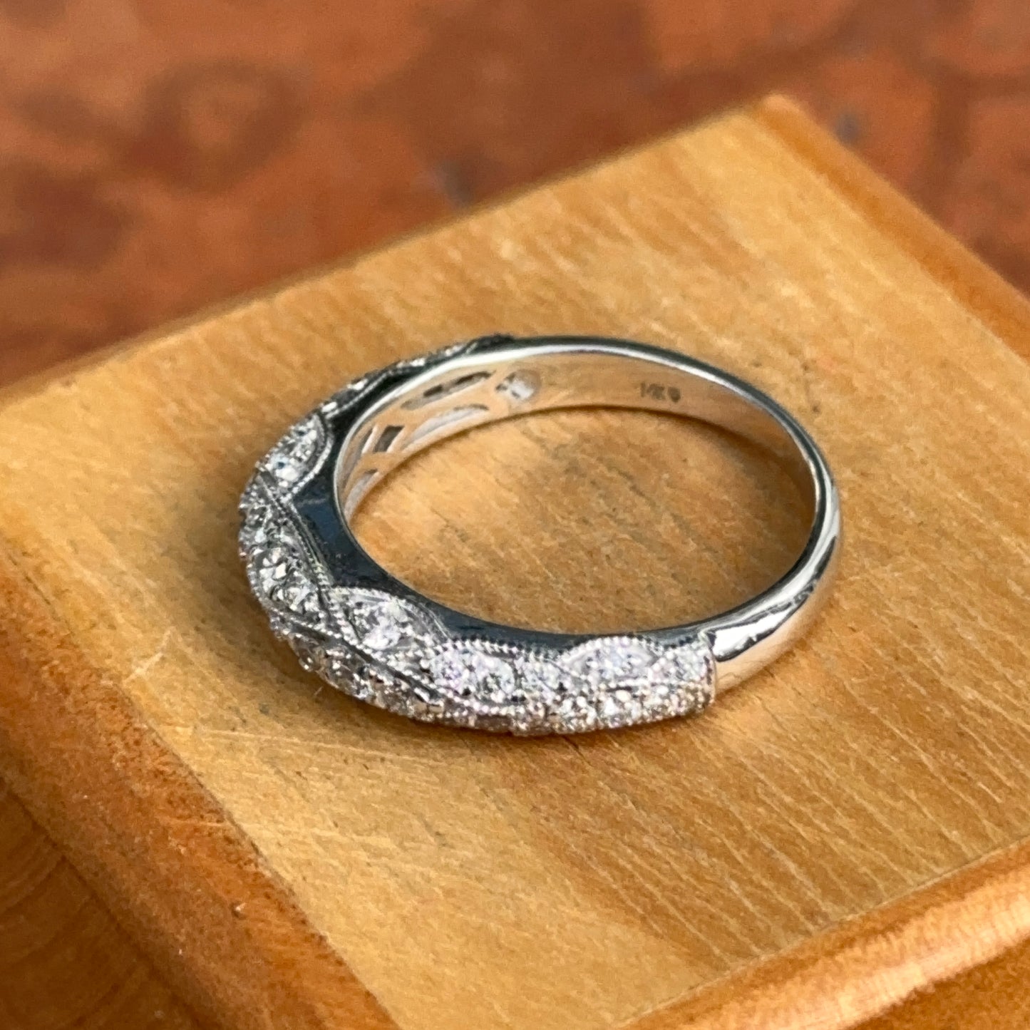 14KT White Gold Filigree Diamond Dome Ring