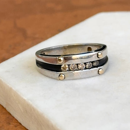 14KT Two-Tone Gold Round Brown Diamond Antiqued Channel Set Ring