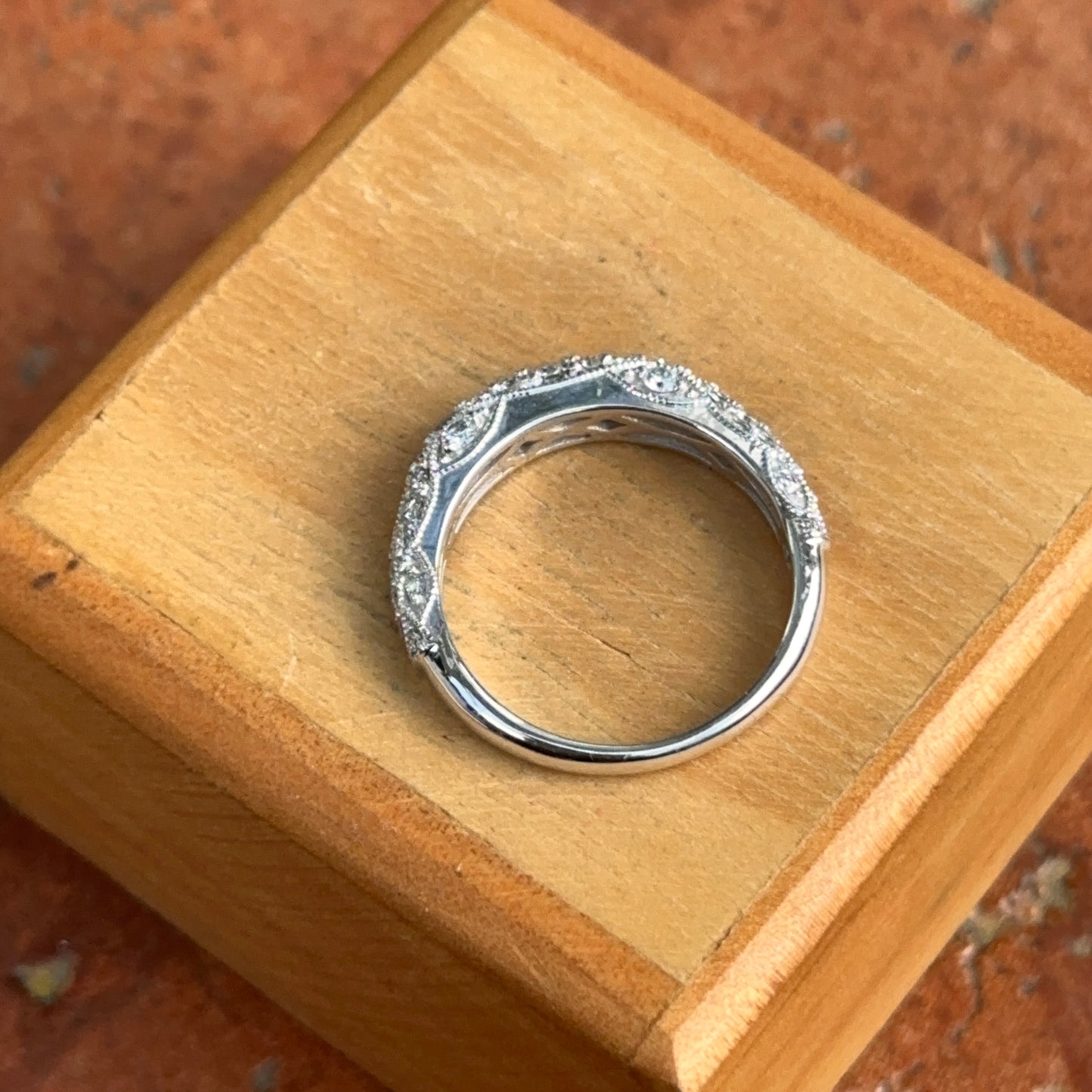 14KT White Gold Filigree Diamond Dome Ring