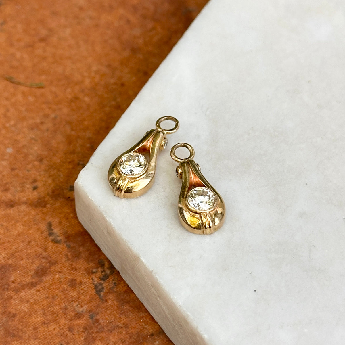 Estate 14KT Yellow Gold Round Diamond .90CT Earring Charms