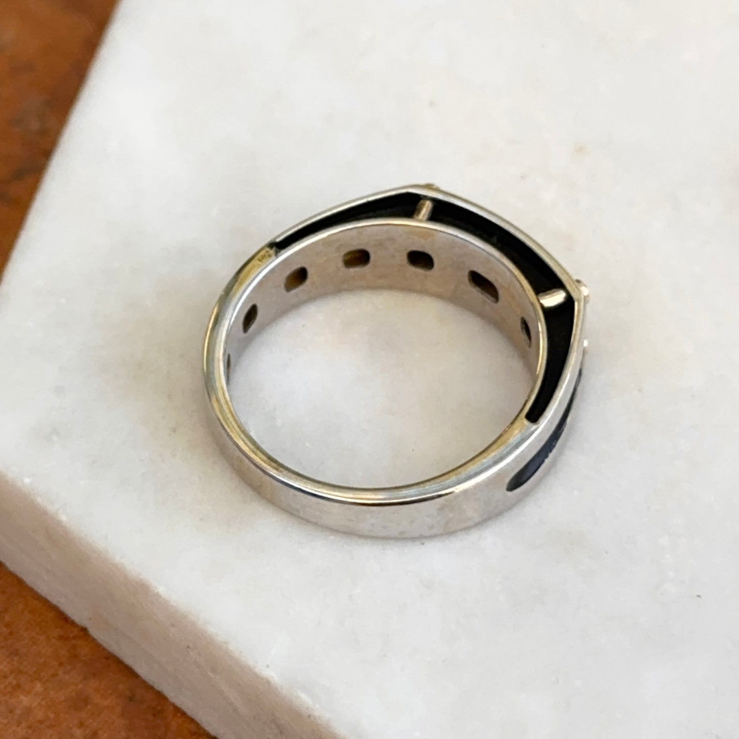 14KT Two-Tone Gold Round Brown Diamond Antiqued Channel Set Ring