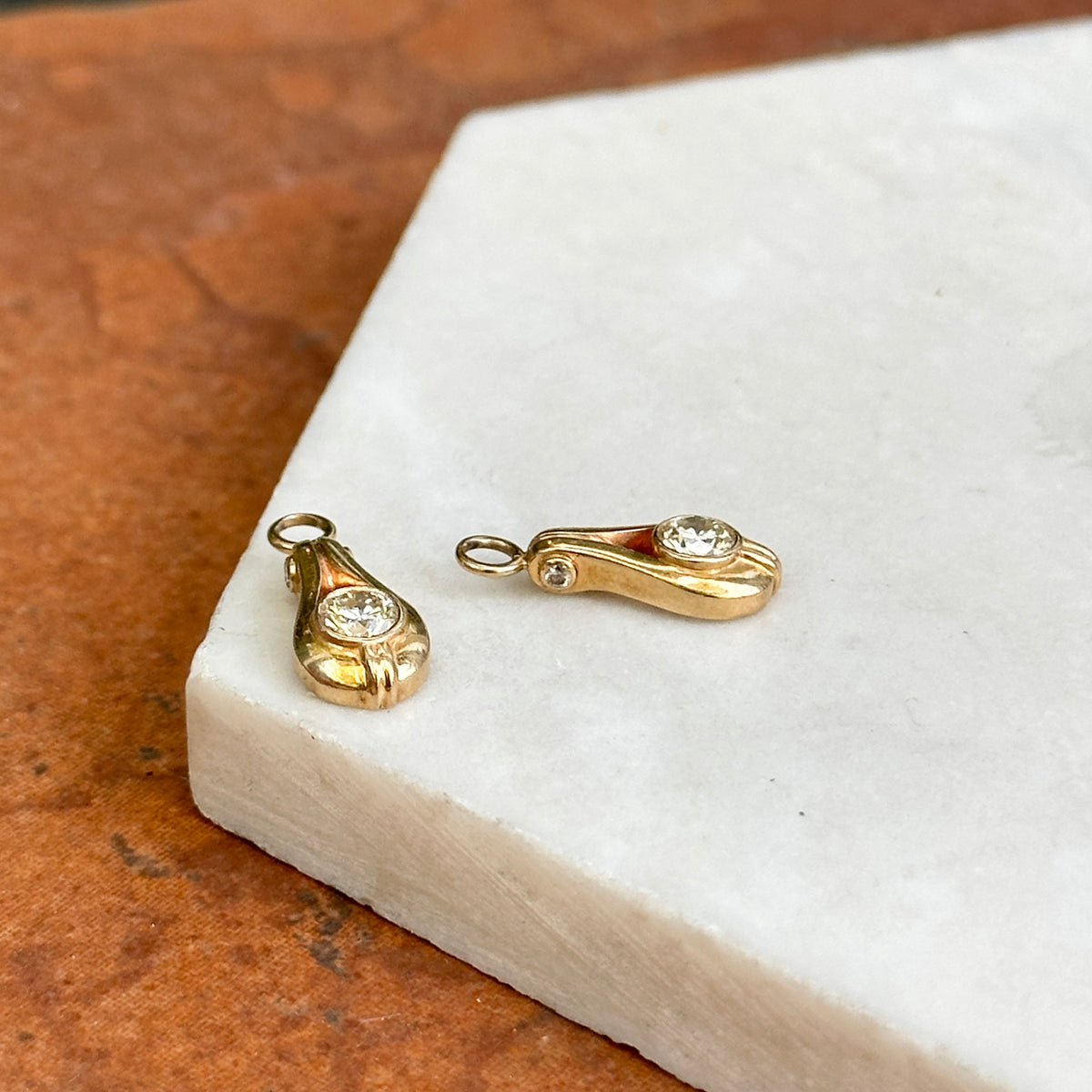 Estate 14KT Yellow Gold Round Diamond .90CT Earring Charms