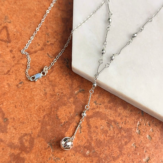 Estate 10KT White Gold Beaded Ball Lariat Necklace - LSJ