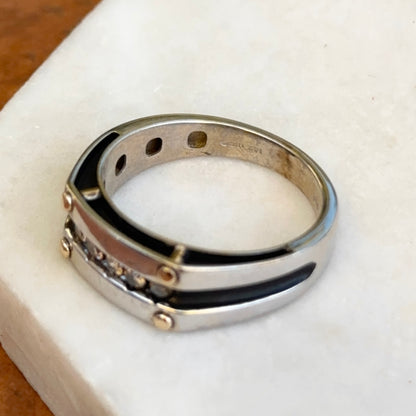 14KT Two-Tone Gold Round Brown Diamond Antiqued Channel Set Ring