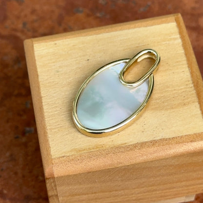 14KT Yellow Gold Oval White Mother of Pearl Pendant Charm Link