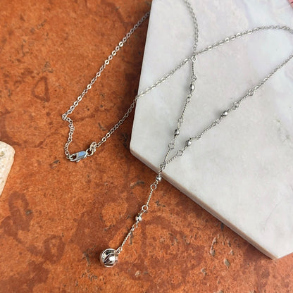 Estate 10KT White Gold Beaded Ball Lariat Necklace - LSJ