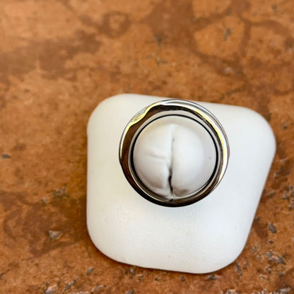 Estate 14KT White Gold Round Diamond + Ice Blue Sapphire Carved Ring