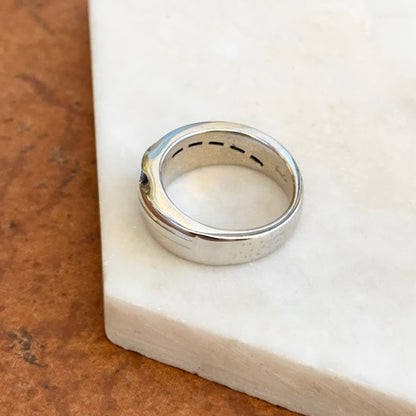 Estate 14KT White Gold Round Diamond + Ice Blue Sapphire Carved Ring