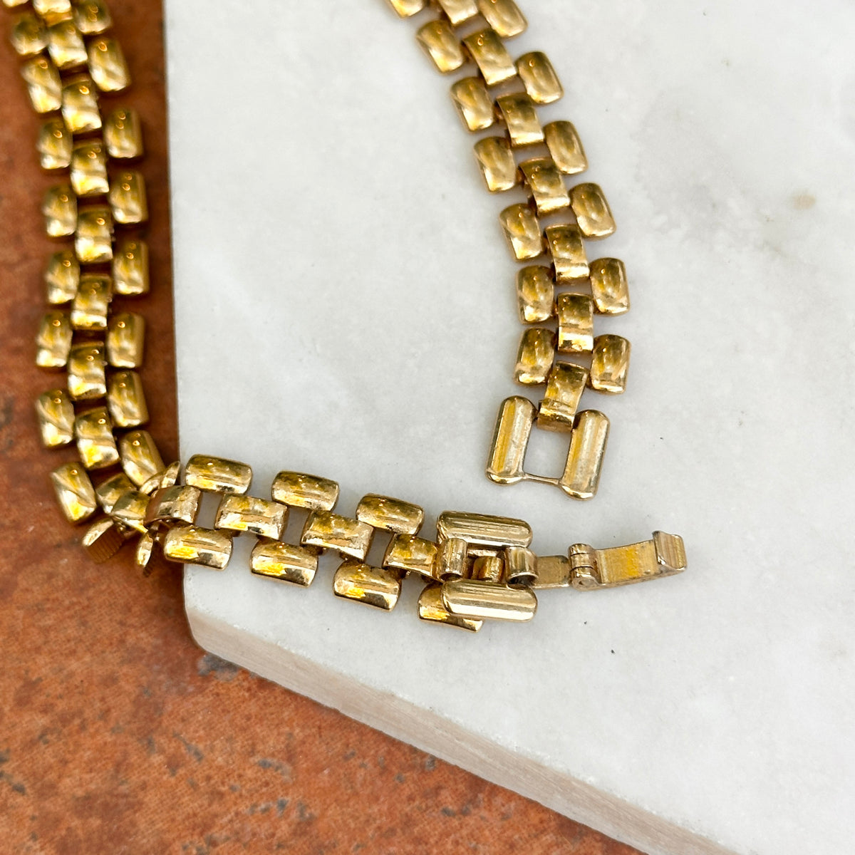 Estate Gold-Tone 10mm Panther Link Collar Necklace