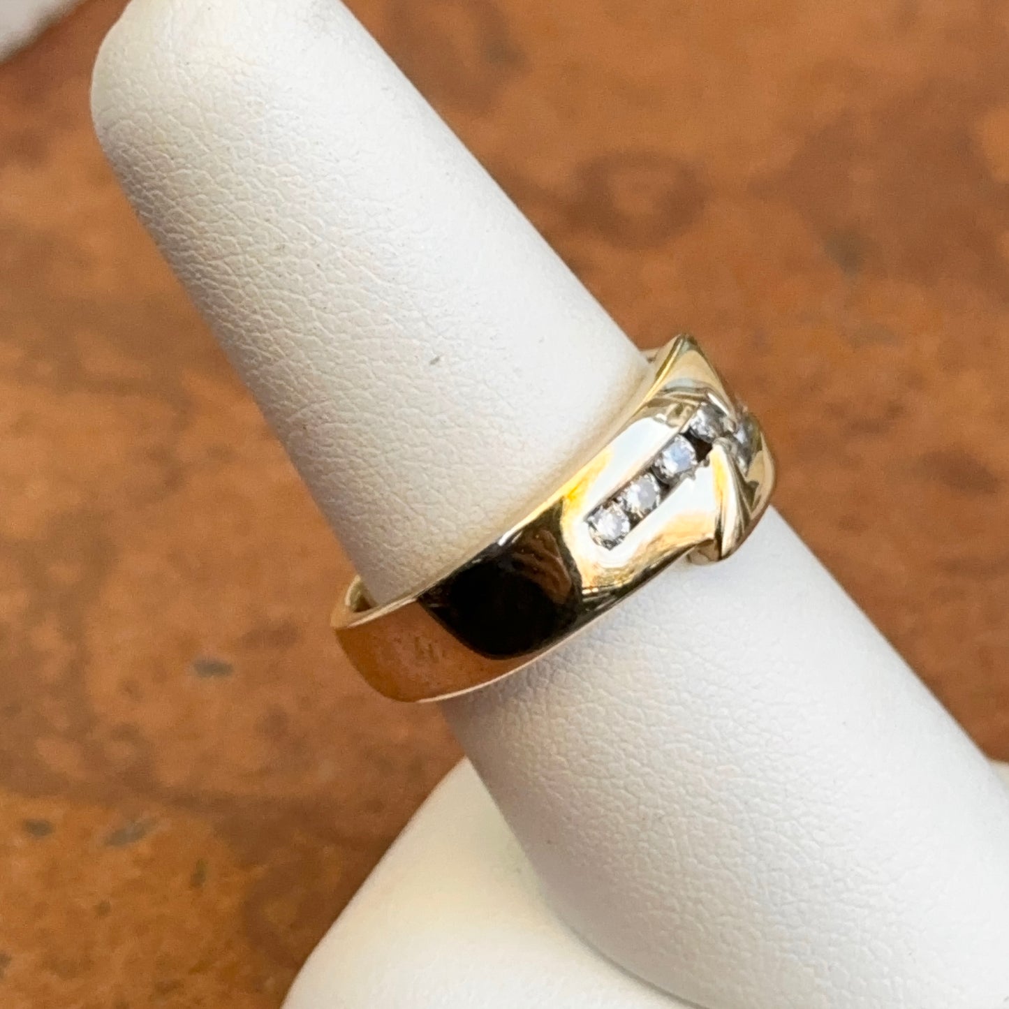 Estate 14KT Yellow Gold Off Set Diamond Channel Set Ring