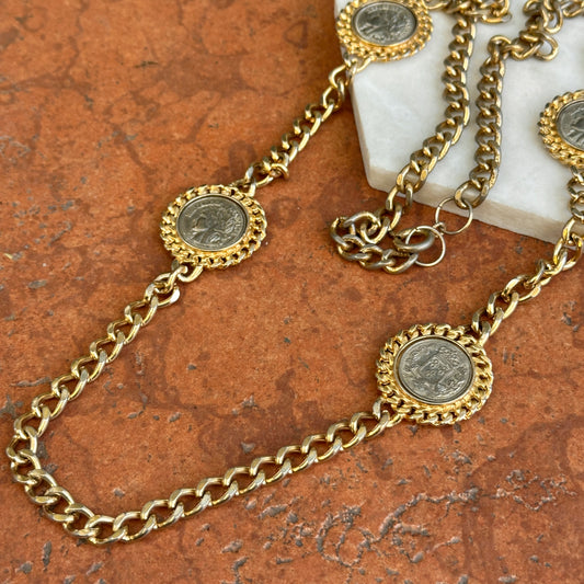 Estate Gold-Tone Republique Francaise Coin Long Necklace