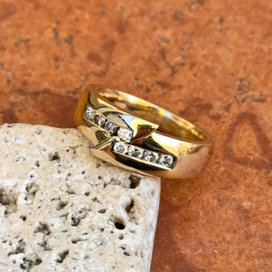 Estate 14KT Yellow Gold Off Set Diamond Channel Set Ring