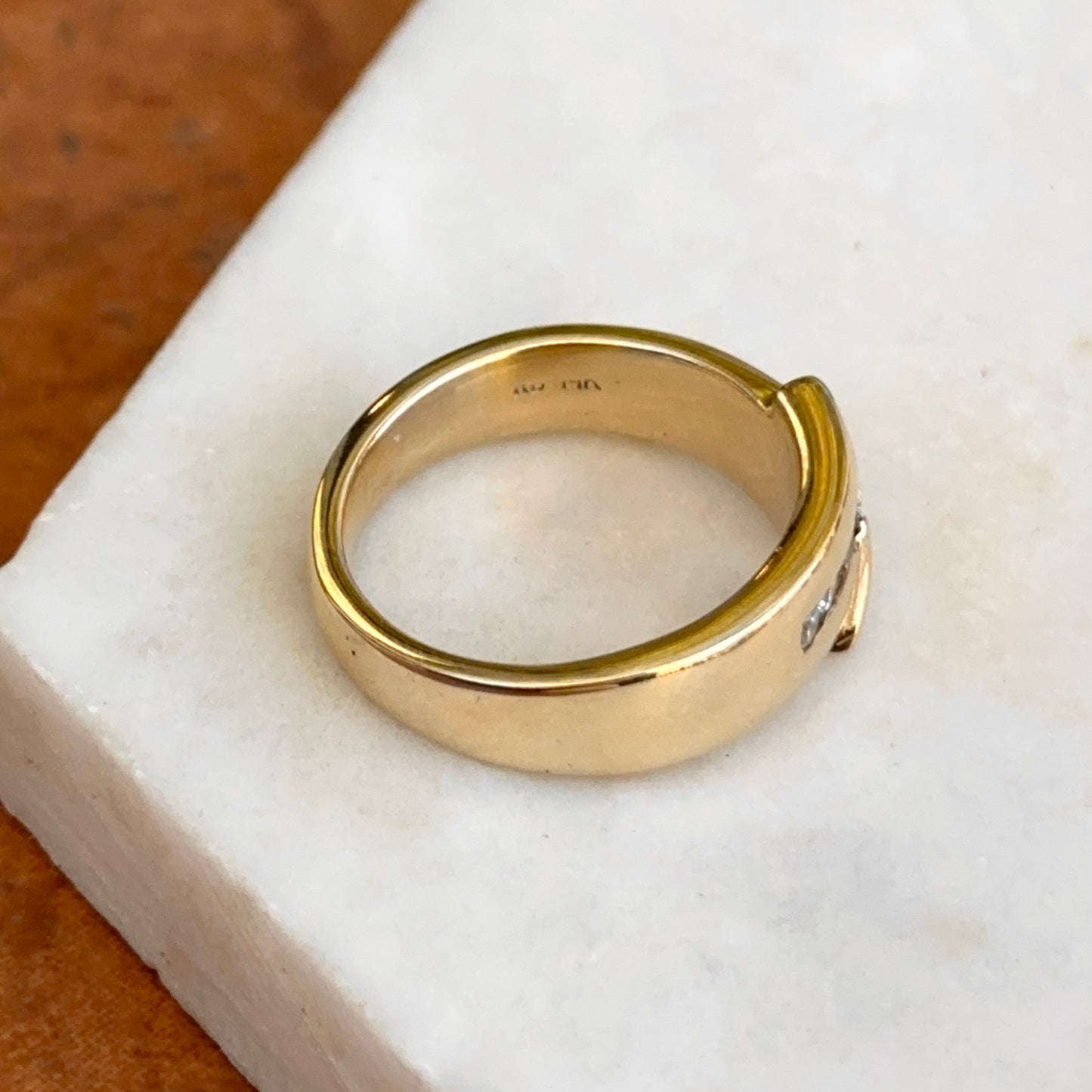 Estate 14KT Yellow Gold Off Set Diamond Channel Set Ring