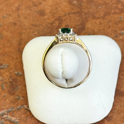 Estate 10KT Yellow Gold .95 CT Emerald-Cut Emerald + Diamond Halo Ring