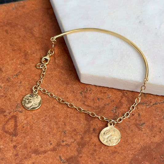 14KT Yellow Gold Half Bangle + Charm Roman Coin Bracelet