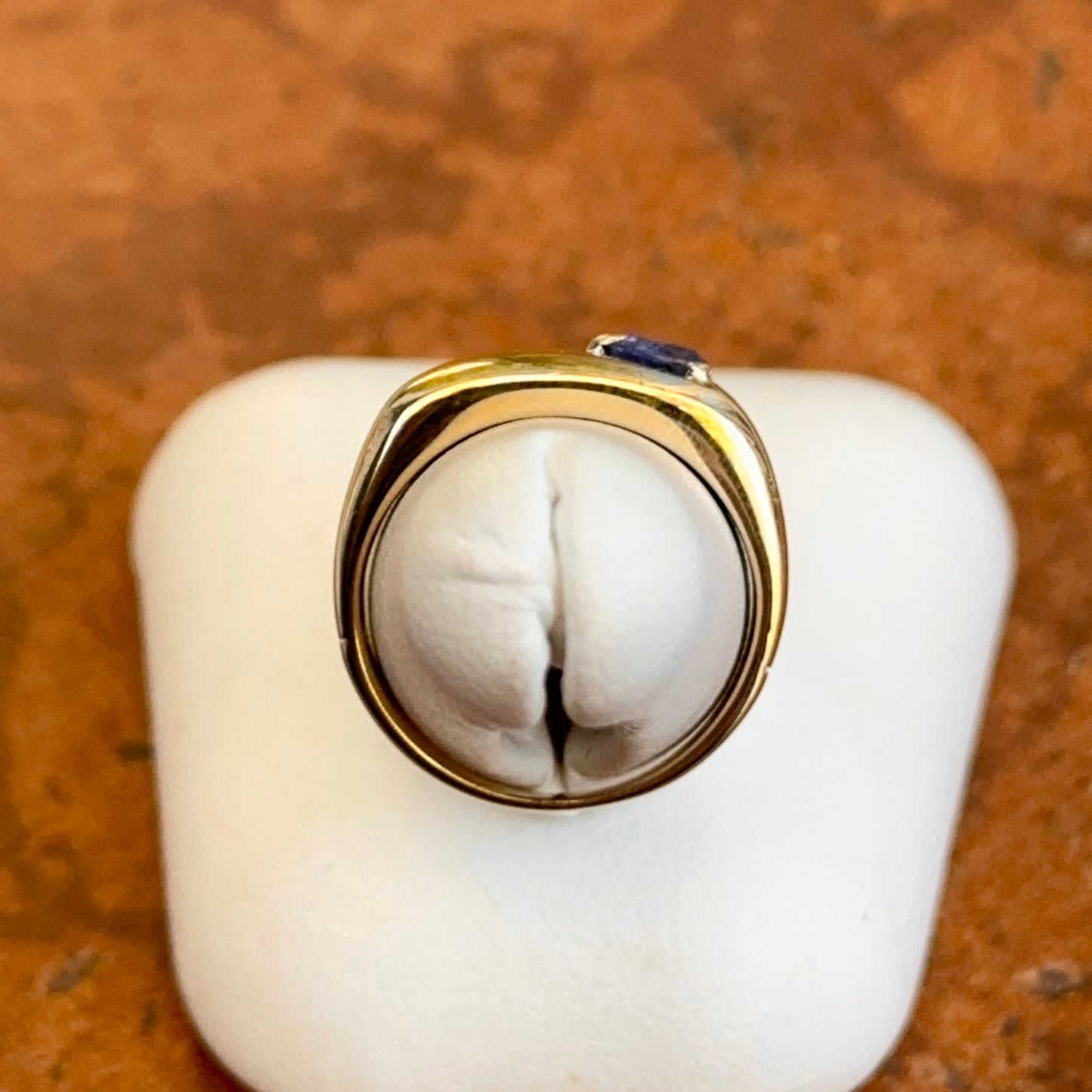 Estate 14KT Yellow Gold Trillion Tanzanite Squared Tapered Band Ring