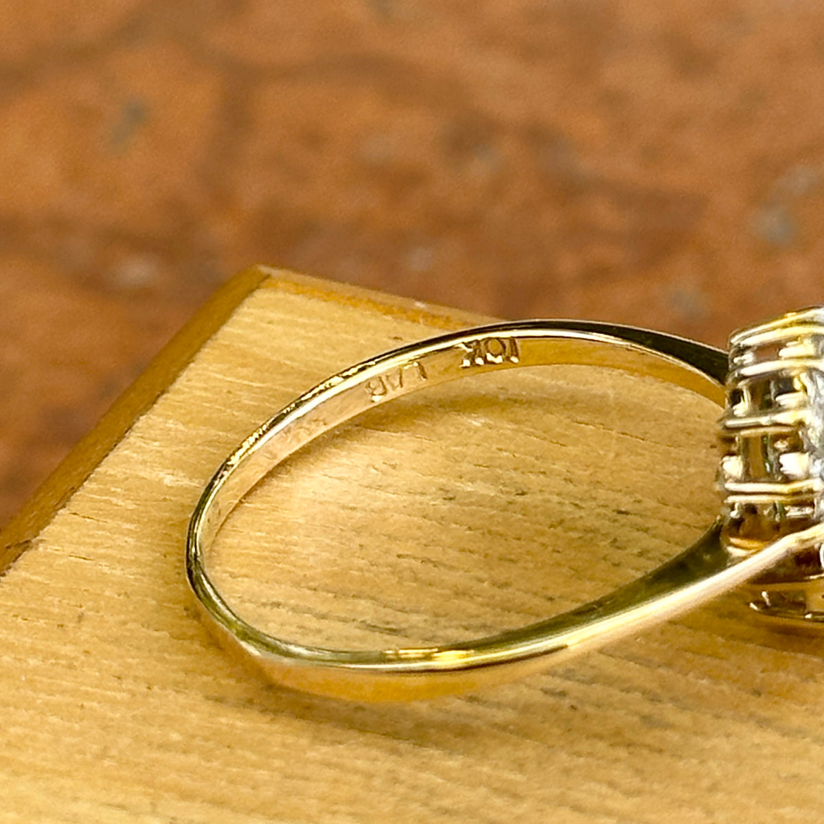 Estate 10KT Yellow Gold .95 CT Emerald-Cut Emerald + Diamond Halo Ring