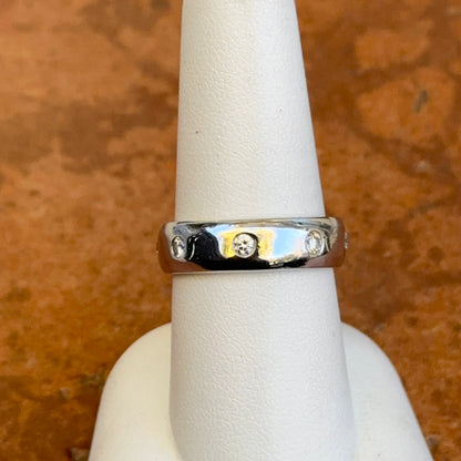 Estate 14KT White Gold Gypsy Set Diamond Beveled Edge Eternity Band Ring