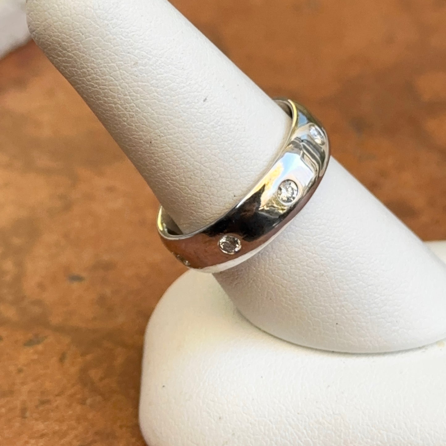 Estate 14KT White Gold Gypsy Set Diamond Beveled Edge Eternity Band Ring