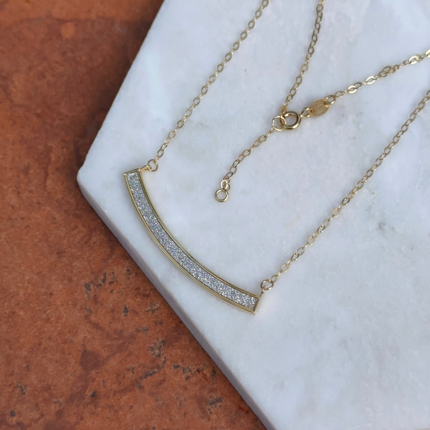 14KT Yellow Gold Diamond-Cut Curved Bar Chain Necklace
