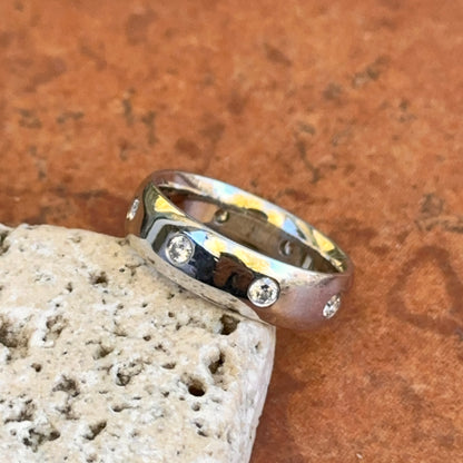 Estate 14KT White Gold Gypsy Set Diamond Beveled Edge Eternity Band Ring