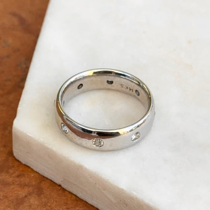 Estate 14KT White Gold Gypsy Set Diamond Beveled Edge Eternity Band Ring