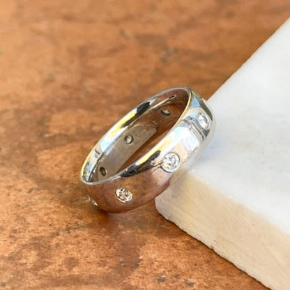 Estate 14KT White Gold Gypsy Set Diamond Beveled Edge Eternity Band Ring