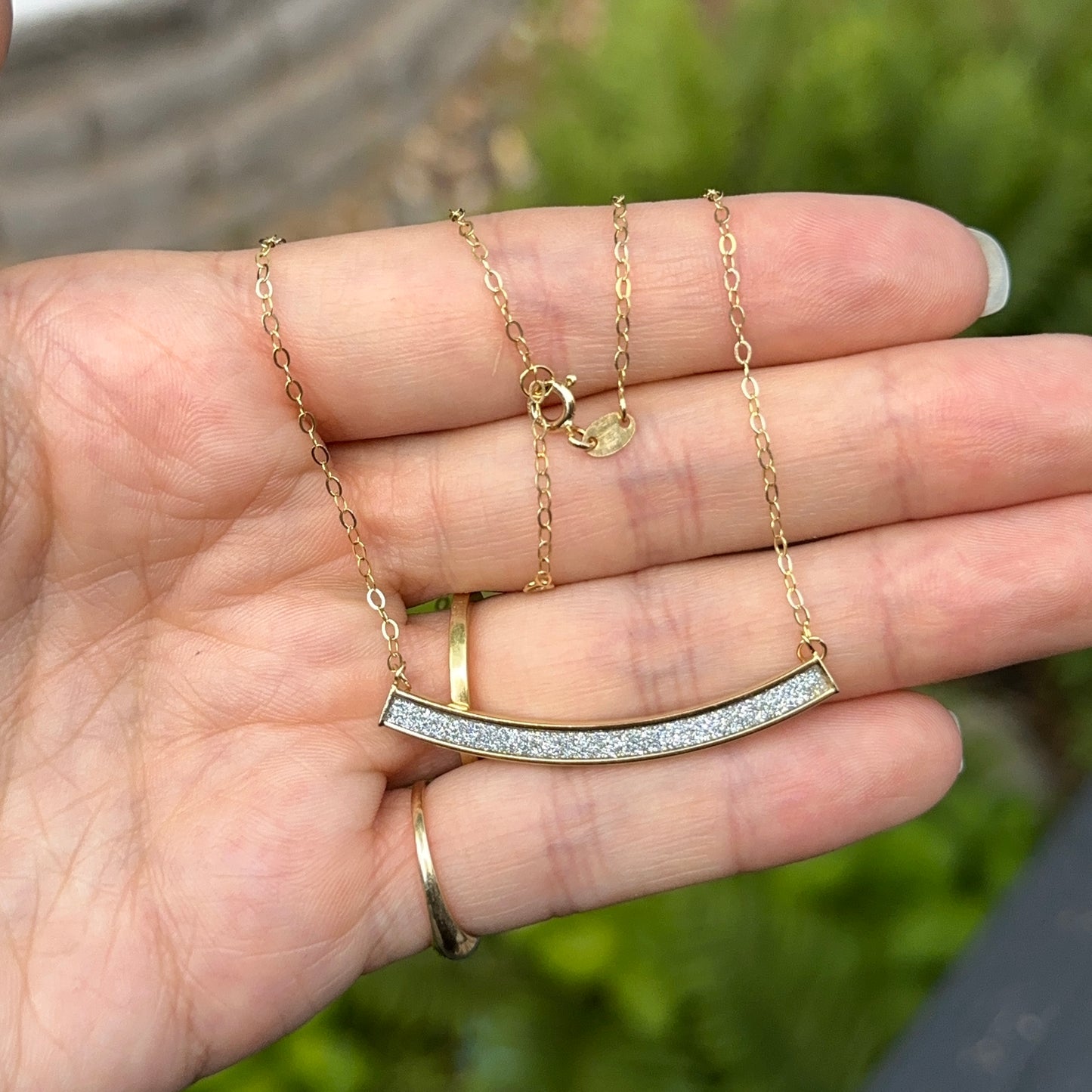 14KT Yellow Gold Diamond-Cut Curved Bar Chain Necklace