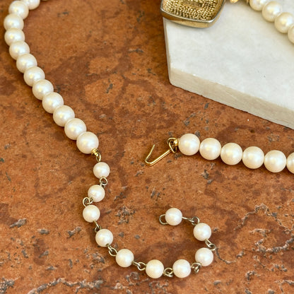 Estate Gold-Tone Marvella Coin + Faux Pearl Necklace
