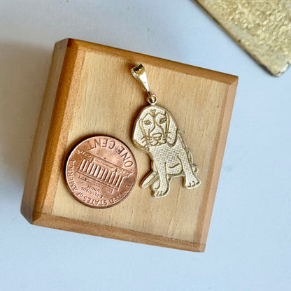 14KT Yellow Gold Beagle Textured Pendant Charm