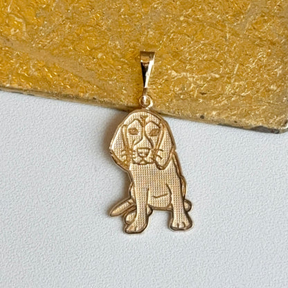 14KT Yellow Gold Beagle Textured Pendant Charm