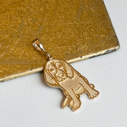 14KT Yellow Gold Beagle Textured Pendant Charm